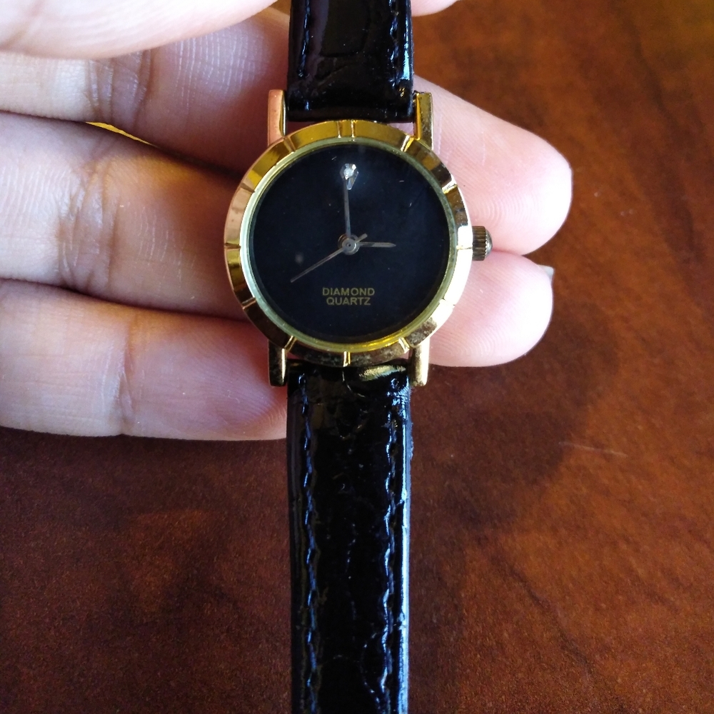 Diamond Quartz Watch with black case